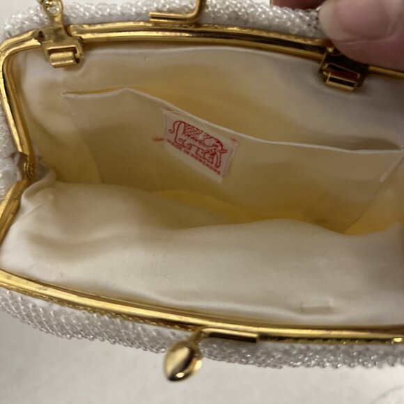 Vintage Looped Beads White Purse Hong Kong Gold Short Strap Chain - Picture 3 of 6